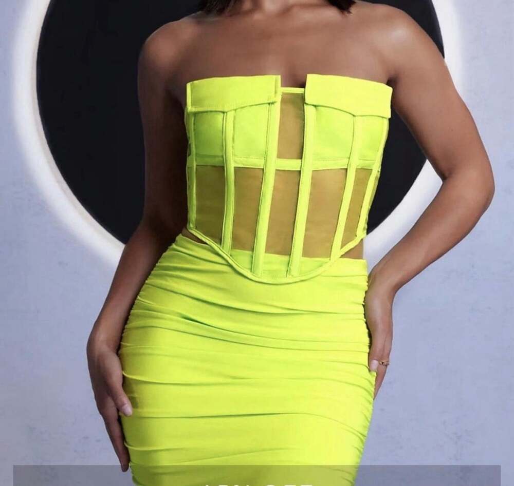 Club L London Lime Green Sheer Corset Strapless Crop Top US 2